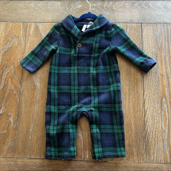 Janie and Jack emerald plaid shawl collar jumper - Picture 2 of 4